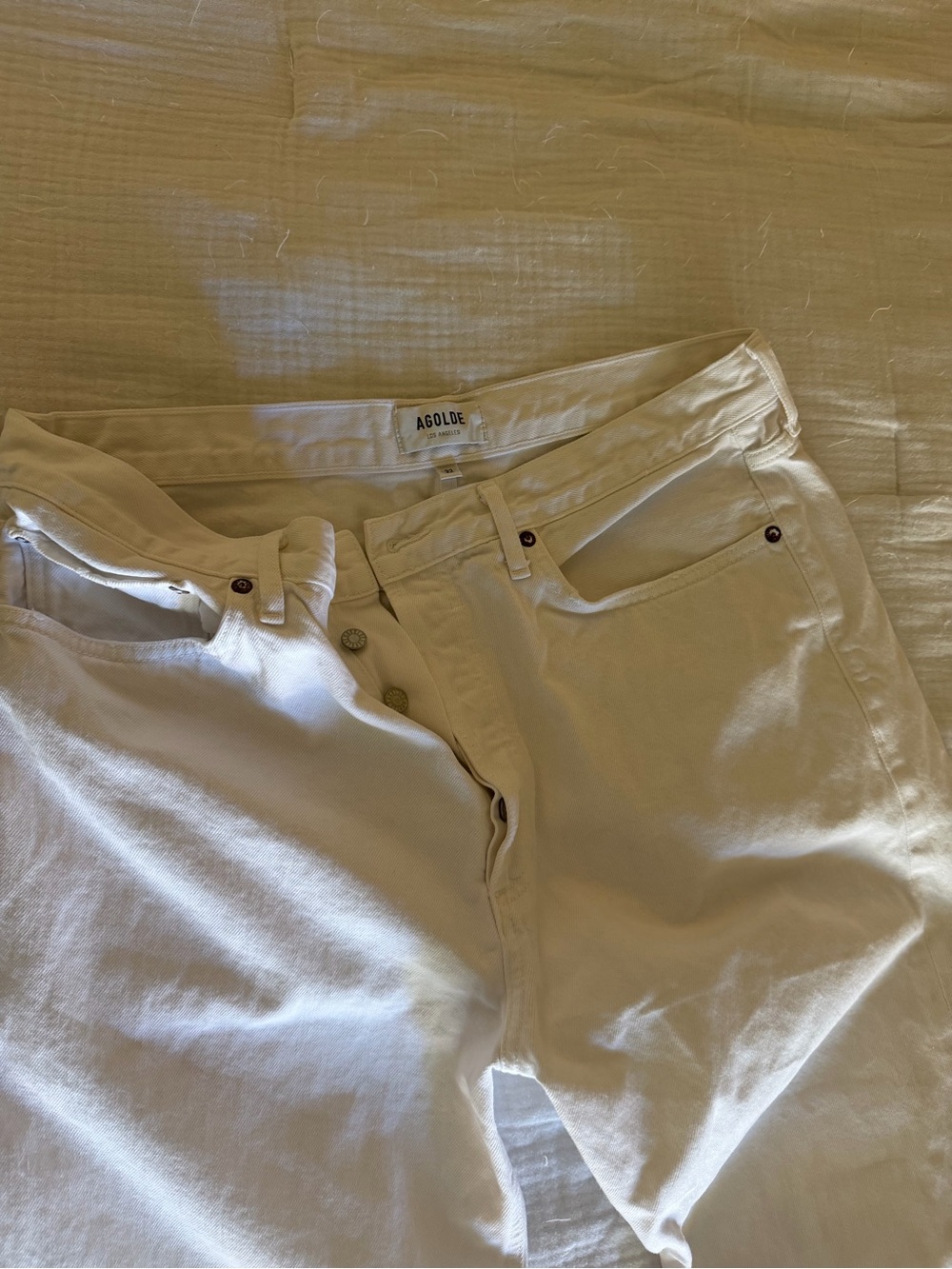 Agolde Off-White High-Rise Button-Fly Jeans